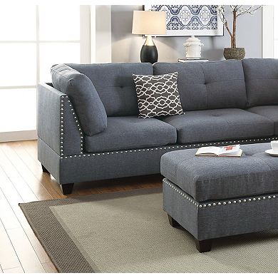 F.c Design 3pcs Sectional Sofa With Reversible Chaise & Ottoman Cushion Pillows Included