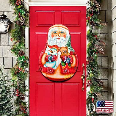 Santa Doll Christmas Door Decor by G. DeBrekht - Christmas Santa Snowman Decor