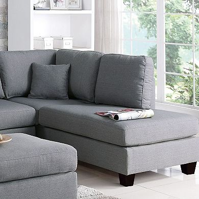 F.c Design 3pcs Reversible Chaise Sectional Sofa & Ottoman Set Polyfiber Linen Fabric Cushion Couch