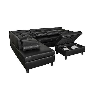 F.c Design 3 Piece Modular Sofa Set - Faux Leather Right Side Lounger With Free Storage Footrest