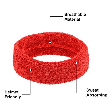 3 Pcs Sport Headband Wristband Stretchy Cotton Blend Sweat Absorbing Big Red