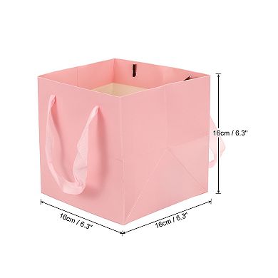 6x6x6 Inch Square Paper Bag With Handle, 12 Pack Bouquet Packaging Gift Bag