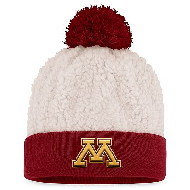 Women's Top of the World Cream Minnesota Golden Gophers Grace Sherpa Cuffed Knit Hat with Pom