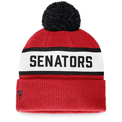 Men's Fanatics Branded Red Ottawa Senators Fundamental Wordmark Cuffed Knit Hat with Pom