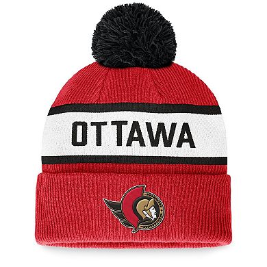 Men's Fanatics Branded Red Ottawa Senators Fundamental Wordmark Cuffed Knit Hat with Pom