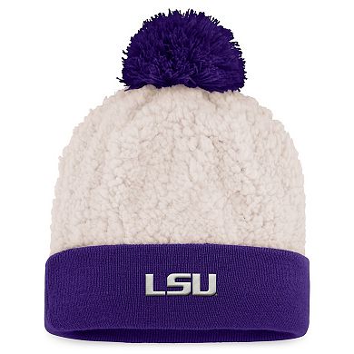 Women's Top of the World Cream LSU Tigers Grace Sherpa Cuffed Knit Hat with Pom