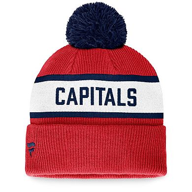 Men's Fanatics Branded Red Washington Capitals Fundamental Wordmark Cuffed Knit Hat with Pom