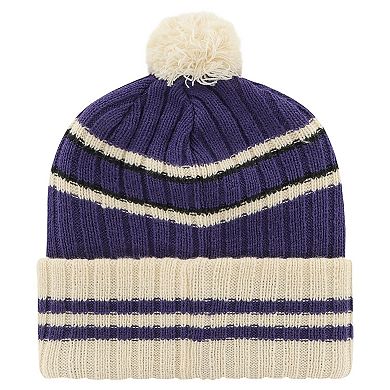Men's '47  Purple/Cream Minnesota Vikings  No Huddle Cuffed Knit Hat with Pom