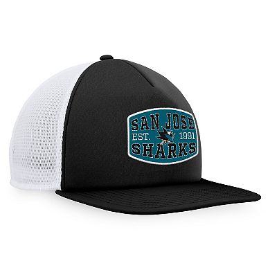 Men's Fanatics Branded Black/White San Jose Sharks Foam Front Patch Trucker Snapback Hat
