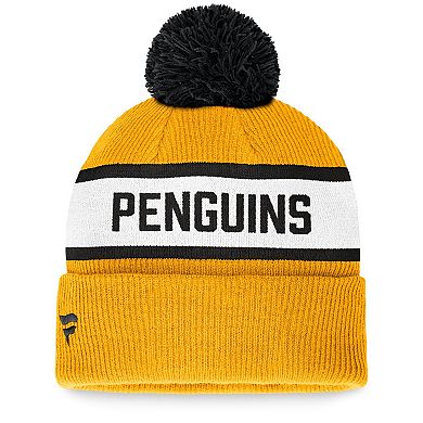 Men's Fanatics Branded Gold Pittsburgh Penguins Fundamental Wordmark Cuffed Knit Hat with Pom