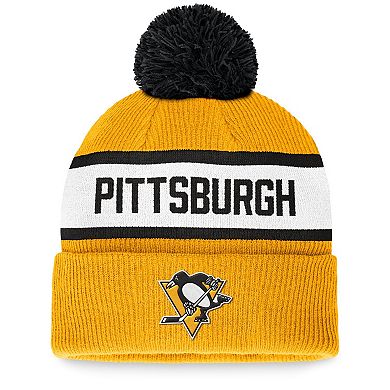 Men's Fanatics Branded Gold Pittsburgh Penguins Fundamental Wordmark Cuffed Knit Hat with Pom