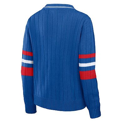 Women's WEAR by Erin Andrews Royal New England Patriots Throwback V-Neck Sweater