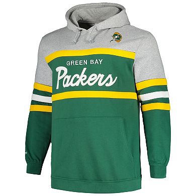 Men's Mitchell & Ness  Heather Gray/Green Green Bay Packers Big & Tall Head Coach Pullover Hoodie
