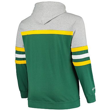 Men's Mitchell & Ness  Heather Gray/Green Green Bay Packers Big & Tall Head Coach Pullover Hoodie