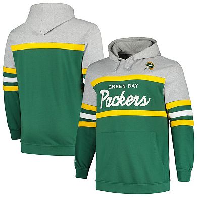 Men's Mitchell & Ness  Heather Gray/Green Green Bay Packers Big & Tall Head Coach Pullover Hoodie