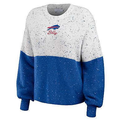 Women's WEAR by Erin Andrews  White/Royal Buffalo Bills Color-Block Pullover Sweater