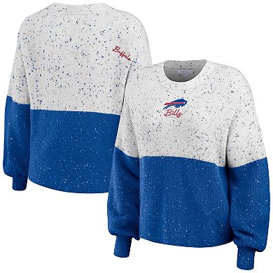 Women's WEAR by Erin Andrews  White/Royal Buffalo Bills Color-Block Pullover Sweater