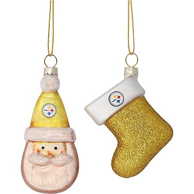 Pittsburgh Steelers Two-Pack Santa & Stocking Blown Glass Ornament Set