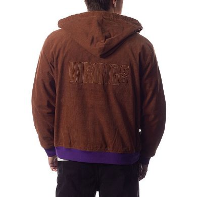 Unisex The Wild Collective Brown Minnesota Vikings Corduroy Full-Zip Bomber Hoodie Jacket