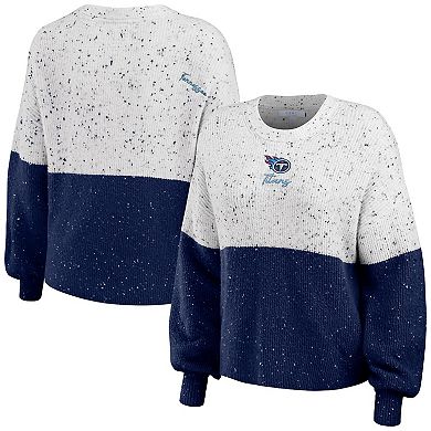 Women's WEAR by Erin Andrews  White/Navy Tennessee Titans Color-Block Pullover Sweater