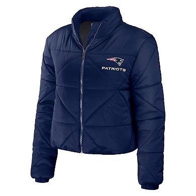Women's WEAR by Erin Andrews  Navy New England Patriots Cropped Puffer Full-Zip Jacket