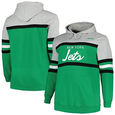 Men's Mitchell & Ness  Heather Gray/Kelly Green New York Jets Big & Tall Head Coach Pullover Hoodie