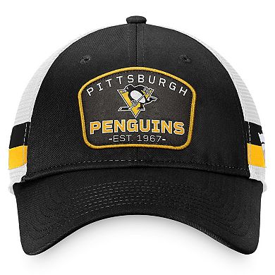 Men's Fanatics Branded Black/White Pittsburgh Penguins Fundamental Striped Trucker Adjustable Hat