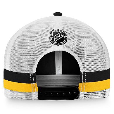 Men's Fanatics Branded Black/White Pittsburgh Penguins Fundamental Striped Trucker Adjustable Hat