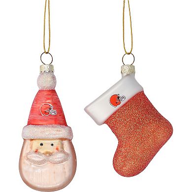 Cleveland Browns Two-Pack Santa & Stocking Blown Glass Ornament Set