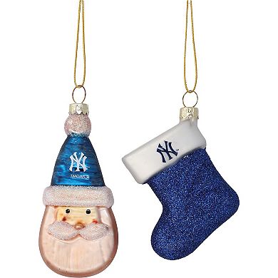 New York Yankees Two-Pack Santa & Stocking Blown Glass Ornament Set
