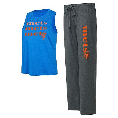 Women's Concepts Sport Charcoal/Royal New York Mets Meter Muscle Tank Top and Pants Sleep Set