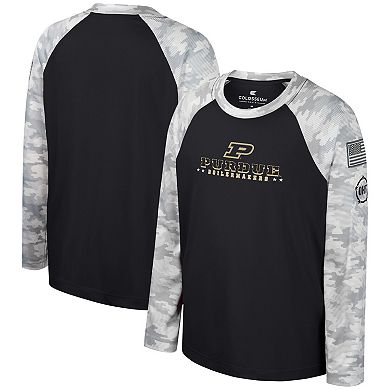Youth Colosseum Black/Camo Purdue Boilermakers OHT Military Appreciation Dark Star Raglan Long Sleeve T-Shirt