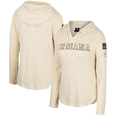 Women's Colosseum Cream Indiana Hoosiers OHT Military Appreciation Casey Raglan Long Sleeve Hoodie T-Shirt