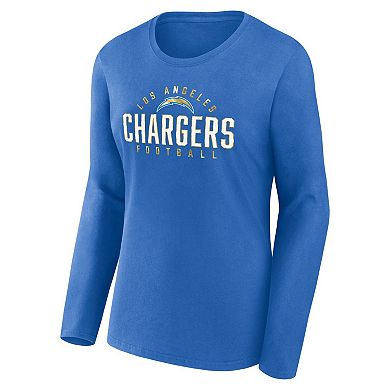 Women's Fanatics Branded Powder Blue Los Angeles Chargers Plus Size Foiled Play Long Sleeve T-Shirt