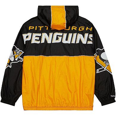 Men's Mitchell & Ness Black Pittsburgh Penguins Team OG 2.0 Anorak Half-Zip Windbreaker Jacket