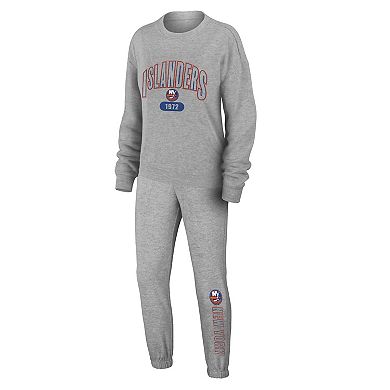 Women's WEAR by Erin Andrews Heather Gray New York Islanders Knit Long Sleeve Tri-Blend T-Shirt & Pants Sleep Set