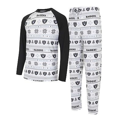 Men's Concepts Sport White/Black Las Vegas Raiders Tinsel Raglan Long Sleeve T-Shirt & Pants Sleep Set