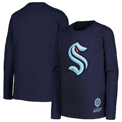 Youth Mitchell & Ness Navy Seattle Kraken Throwback Logo Long Sleeve T-Shirt