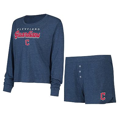 Women's Concepts Sport  Navy Cleveland Guardians Meter Knit Long Sleeve T-Shirt & Shorts Set