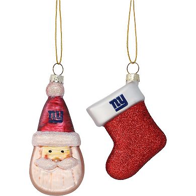 New York Giants Two-Pack Santa & Stocking Blown Glass Ornament Set