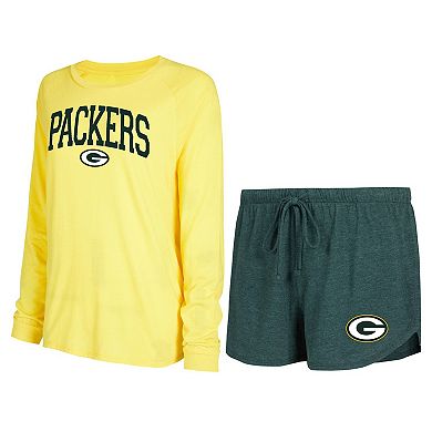 Women's Concepts Sport Green/Gold Green Bay Packers Raglan Long Sleeve T-Shirt & Shorts Lounge Set