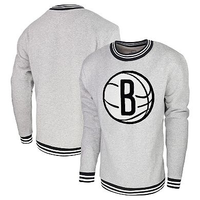 Men's Stadium Essentials Heather Gray Brooklyn Nets Club Level Pullover Sweatshirt
