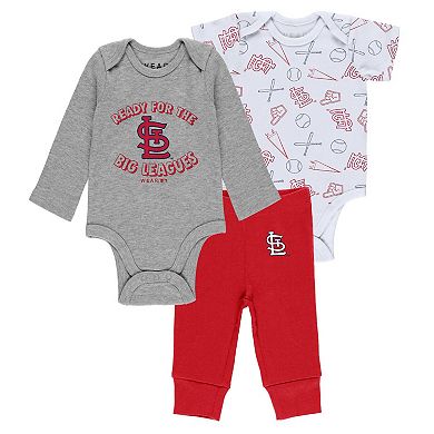Newborn & Infant Gray/White/Red St. Louis Cardinals Three-Piece Turn Me Around Bodysuits & Pant Set