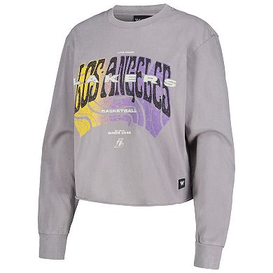Women's The Wild Collective  Gray Los Angeles Lakers Band Cropped Long Sleeve T-Shirt