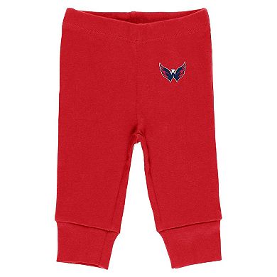 Newborn & Infant Gray/White/Red Washington Capitals Three-Piece Turn Me Around Bodysuit & Pants Set