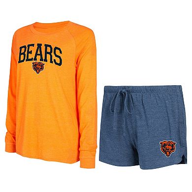 Women's Concepts Sport Navy/Orange Chicago Bears Raglan Long Sleeve T-Shirt & Shorts Lounge Set