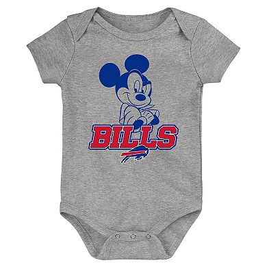 Newborn & Infant Royal/Red/Gray Buffalo Bills Three-Piece Disney Game Time Bodysuit Set