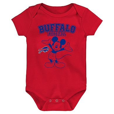 Newborn & Infant Royal/Red/Gray Buffalo Bills Three-Piece Disney Game Time Bodysuit Set