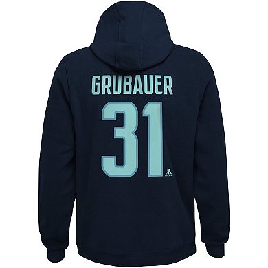 Youth Philipp Grubauer Deep Sea Blue Seattle Kraken Player Name & Number Pullover Hoodie