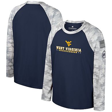 Youth Colosseum Navy/Camo West Virginia Mountaineers OHT Military Appreciation Dark Star Raglan Long Sleeve T-Shirt